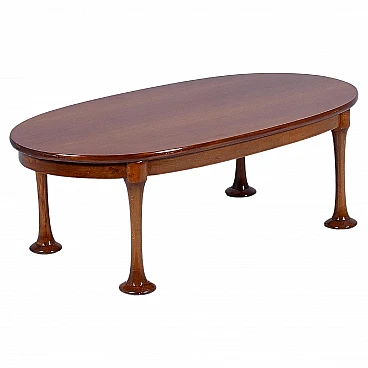 Oval wooden coffee table in the style of A. Mangiarotti, 1960s