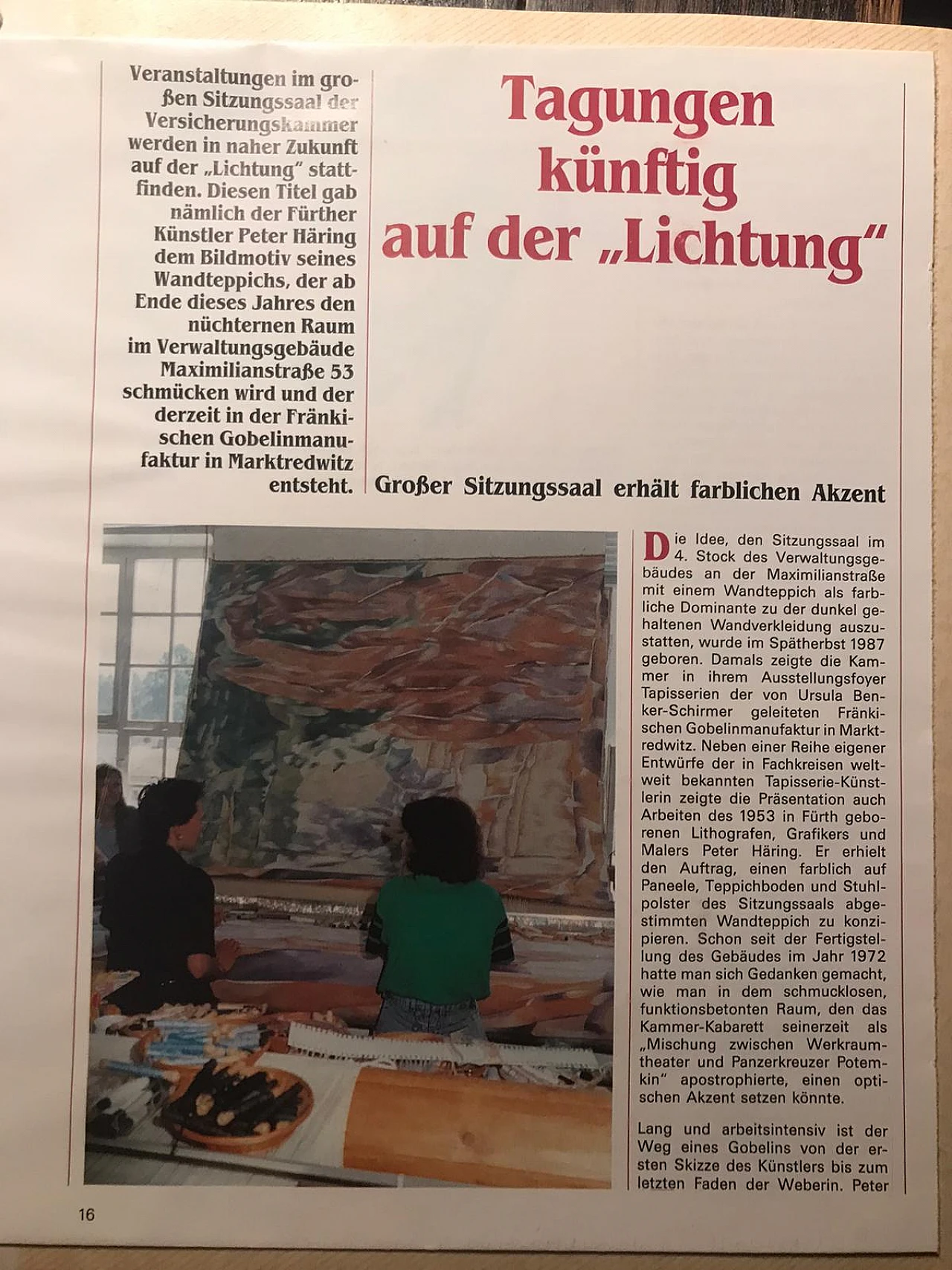 P. Haring and L. Grimm-Seidinger, Lichtung gobelin tapestry, 1988 9