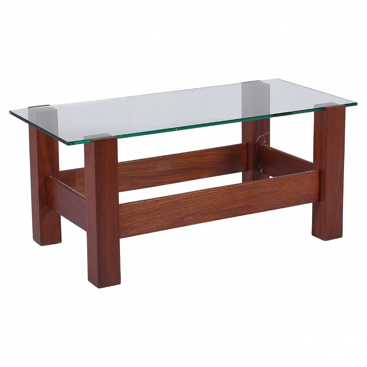 Wood and glass coffee table in the style of Fontana Arte, 1960s 1