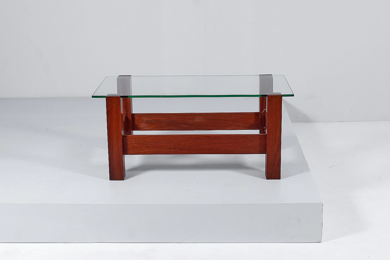 Wood and glass coffee table in the style of Fontana Arte, 1960s 2