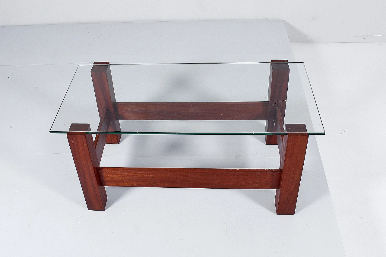Wood and glass coffee table in the style of Fontana Arte, 1960s 3