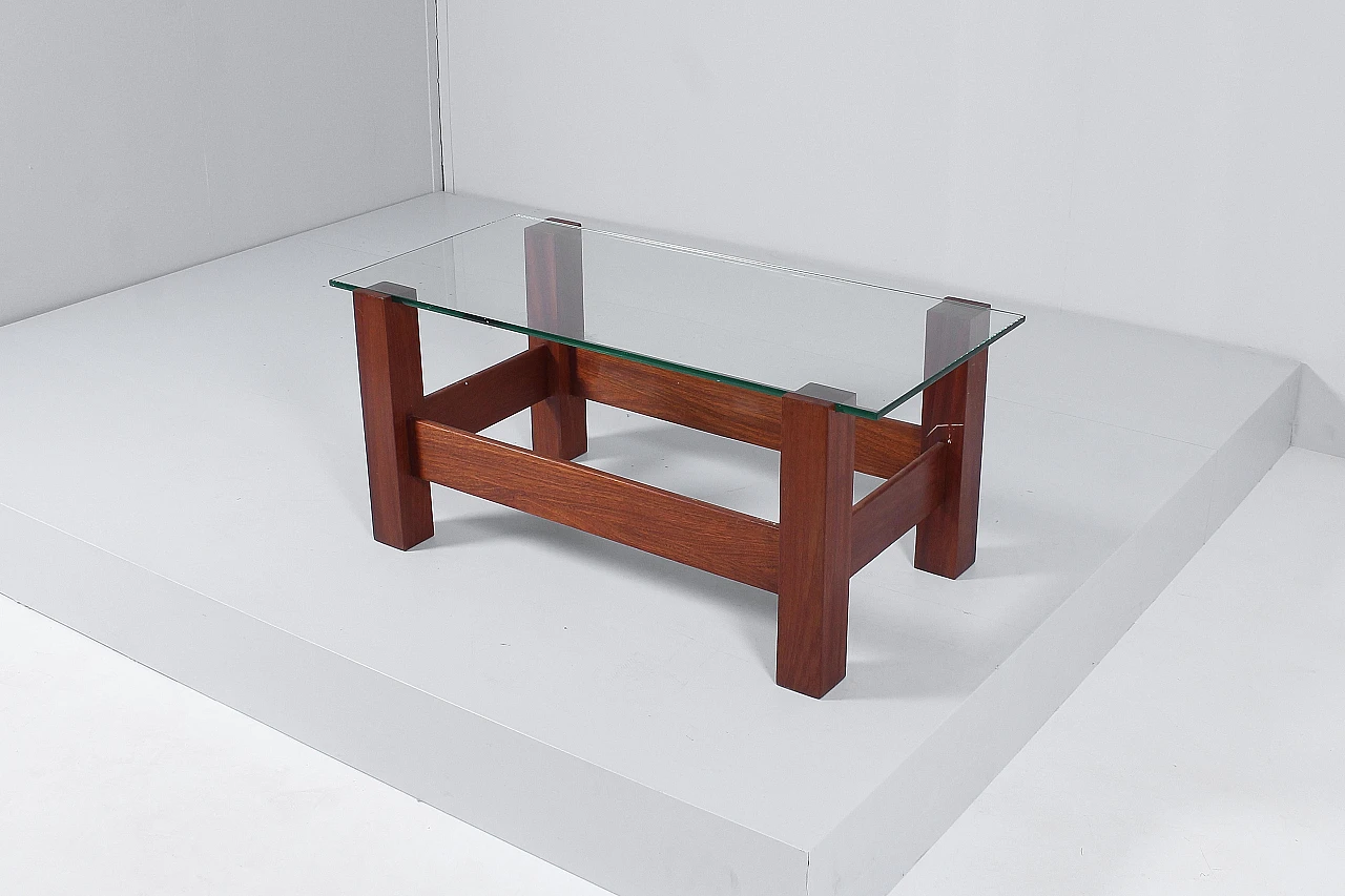 Wood and glass coffee table in the style of Fontana Arte, 1960s 4