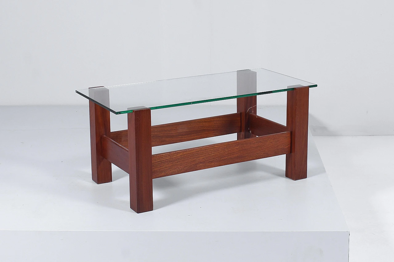 Wood and glass coffee table in the style of Fontana Arte, 1960s 6