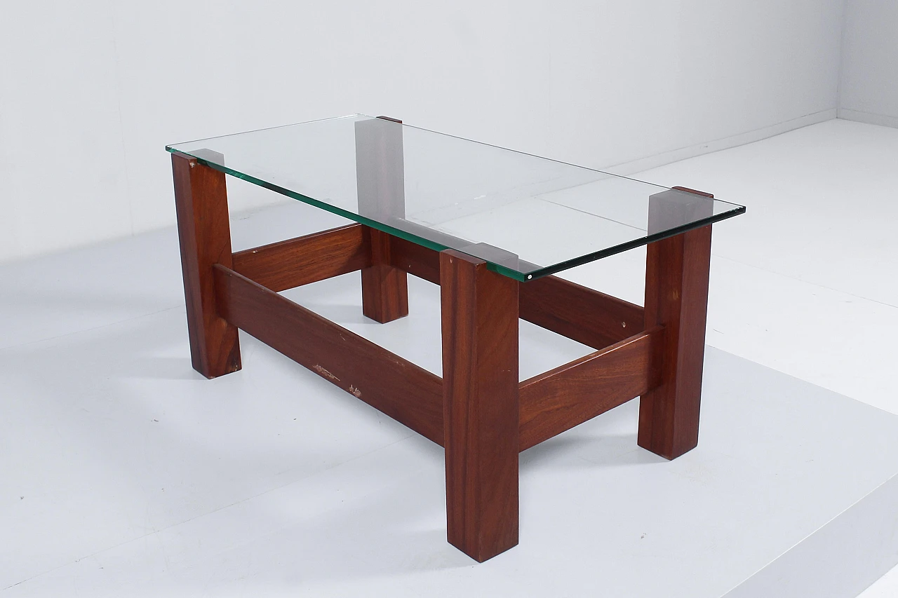 Wood and glass coffee table in the style of Fontana Arte, 1960s 7