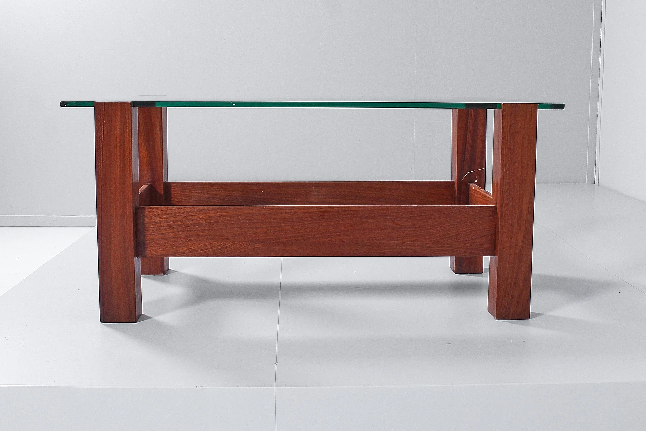Wood and glass coffee table in the style of Fontana Arte, 1960s 11