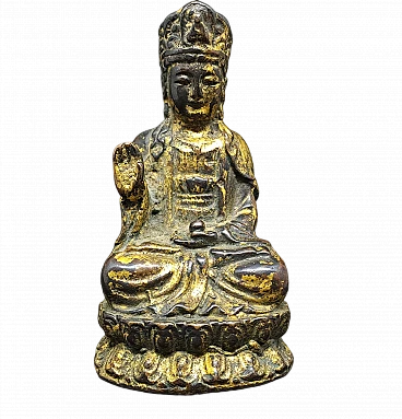 Scultura cinese Guanyin in bronzo, '800