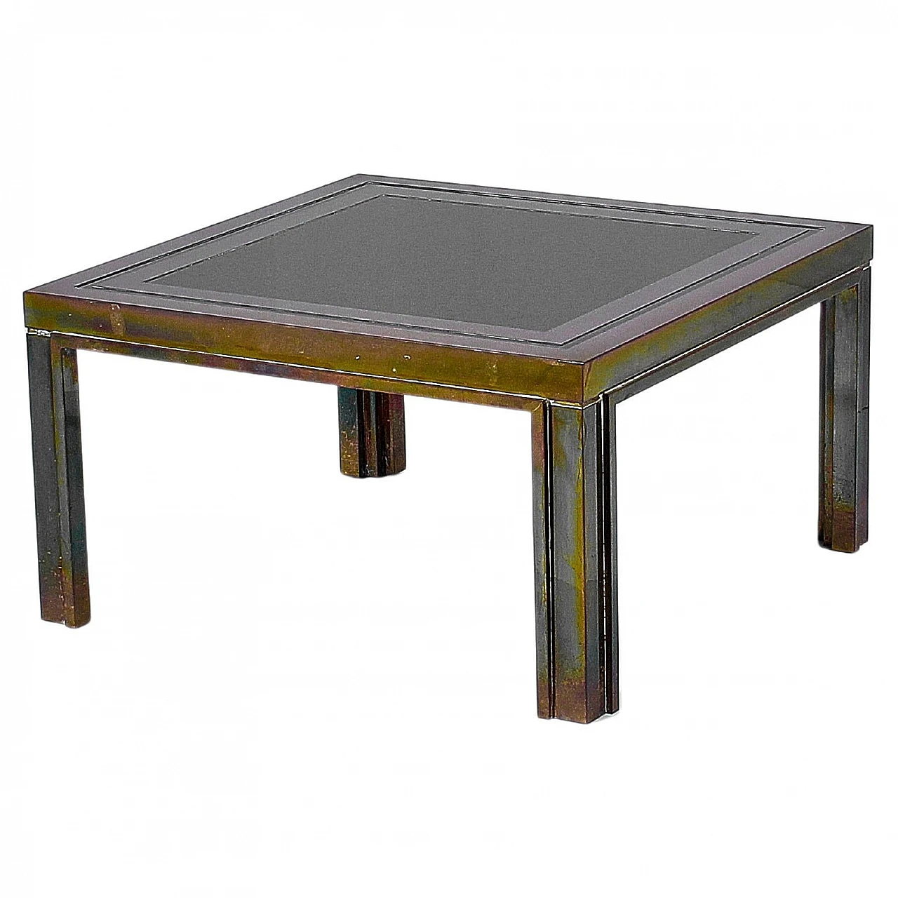 Brass and dark glass coffee table attributed to Maison Jansen, 1970s 1