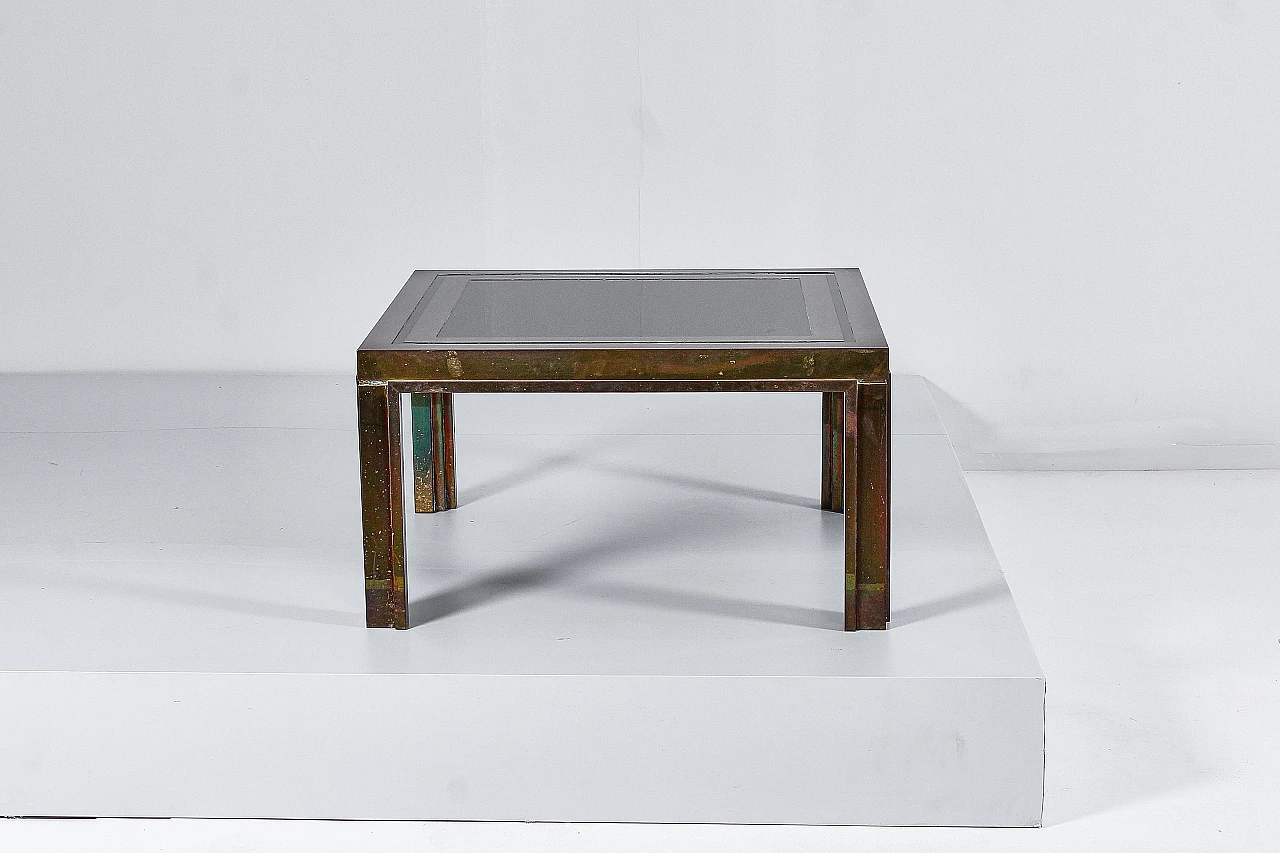 Brass and dark glass coffee table attributed to Maison Jansen, 1970s 2