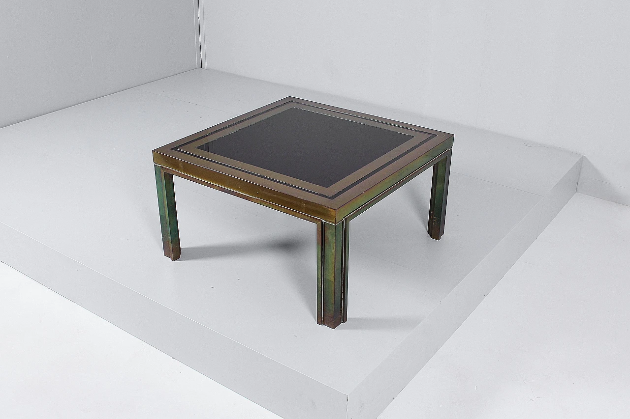 Brass and dark glass coffee table attributed to Maison Jansen, 1970s 3