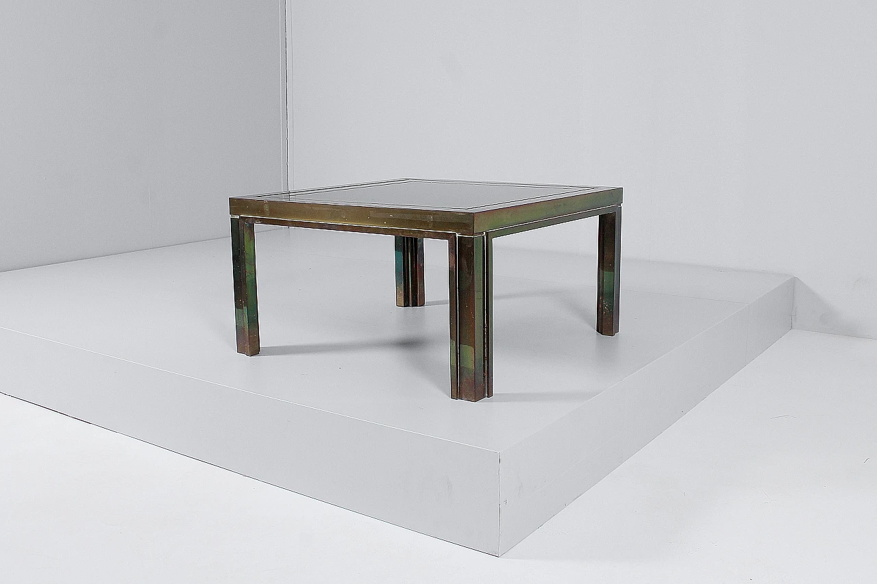 Brass and dark glass coffee table attributed to Maison Jansen, 1970s 4