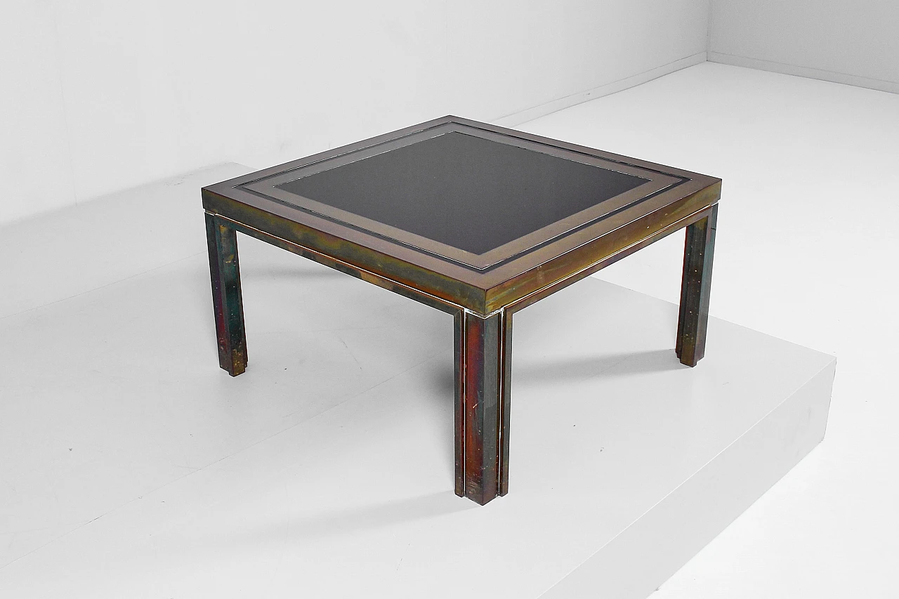 Brass and dark glass coffee table attributed to Maison Jansen, 1970s 5