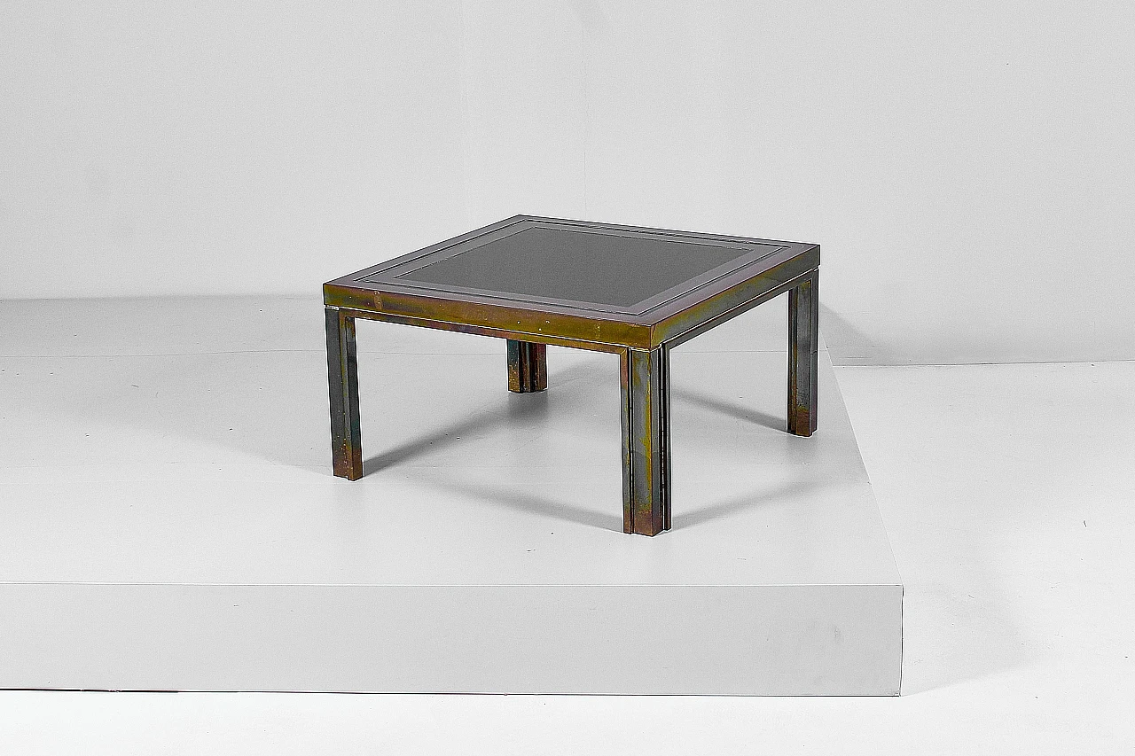 Brass and dark glass coffee table attributed to Maison Jansen, 1970s 6