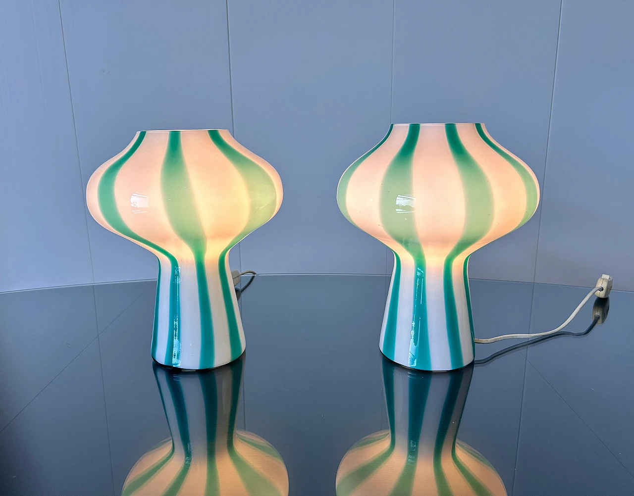 Pair of Fungo table lamps by Massimo Vignelli for Venini, 1955 9