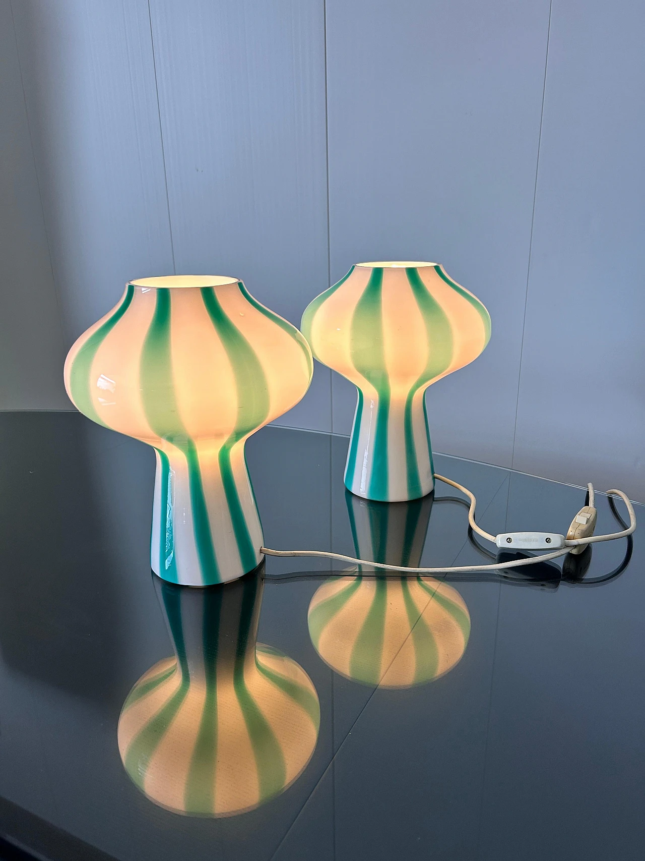 Pair of Fungo table lamps by Massimo Vignelli for Venini, 1955 15