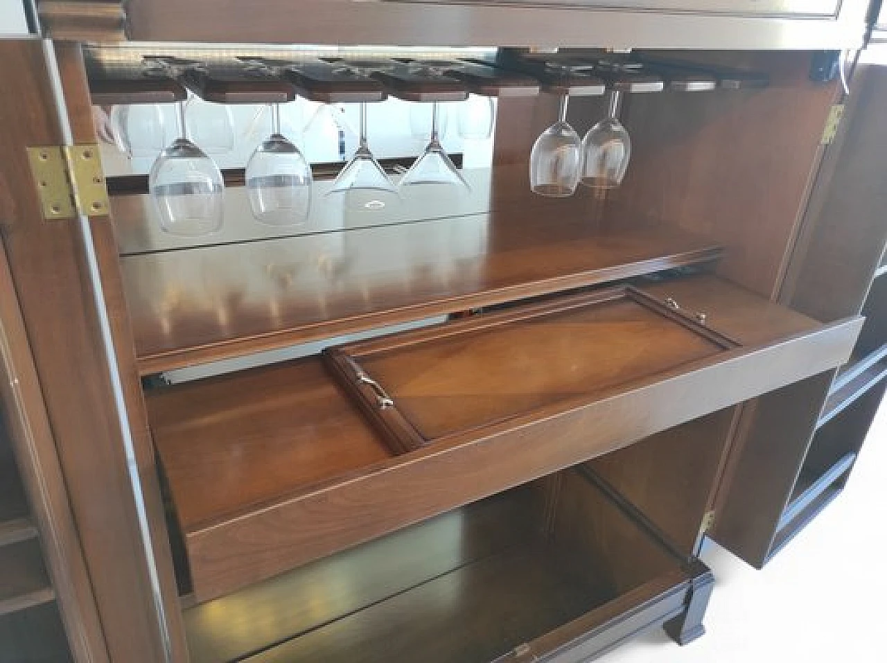 Walnut bar cabinet with inside light, 1980s 10