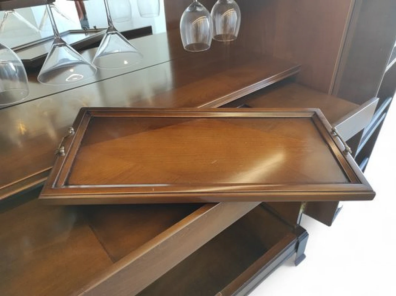 Walnut bar cabinet with inside light, 1980s 11