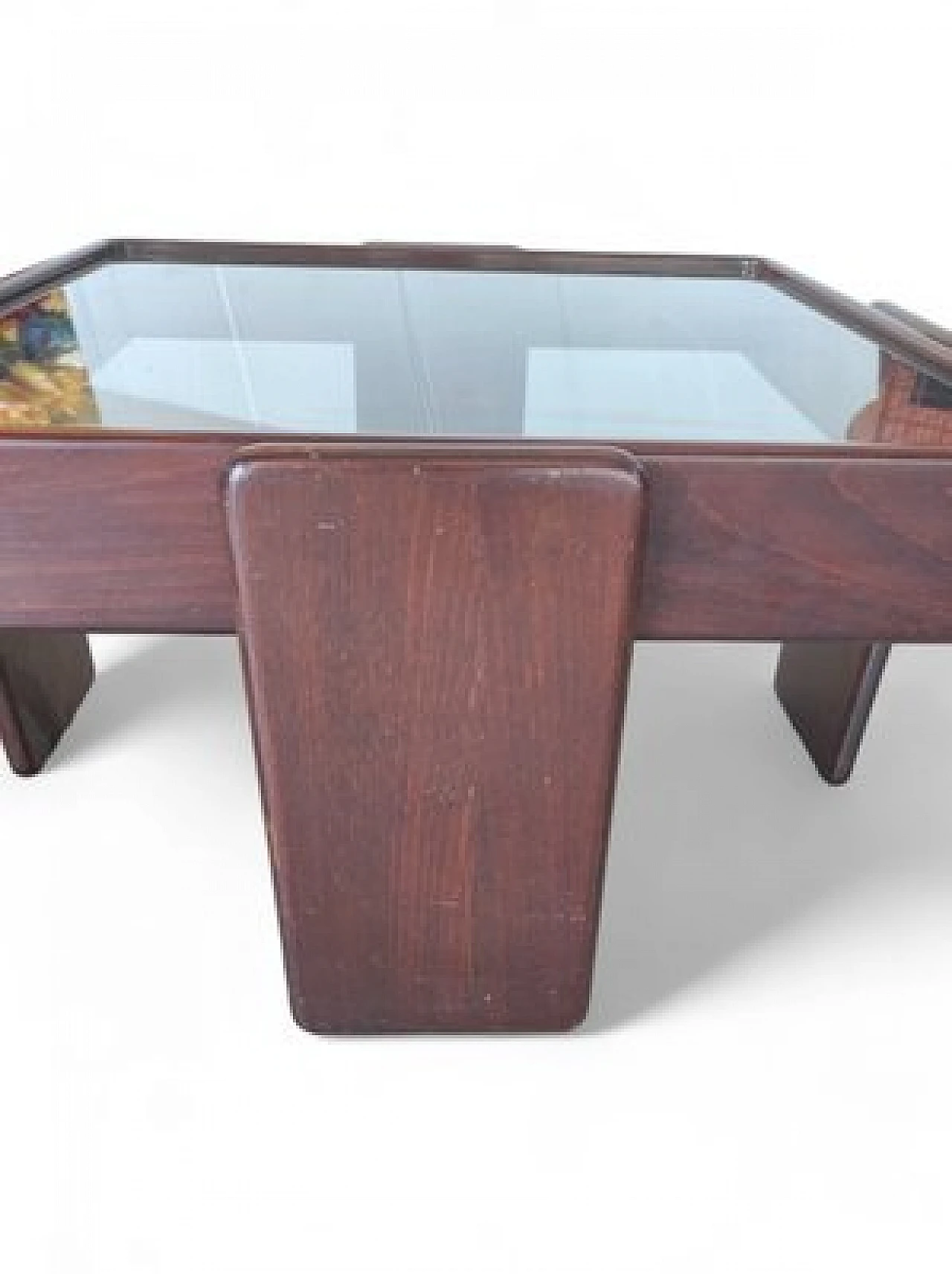 Walnut and smoked glass coffee table by G. Frattini for Cassina, 1970s 4