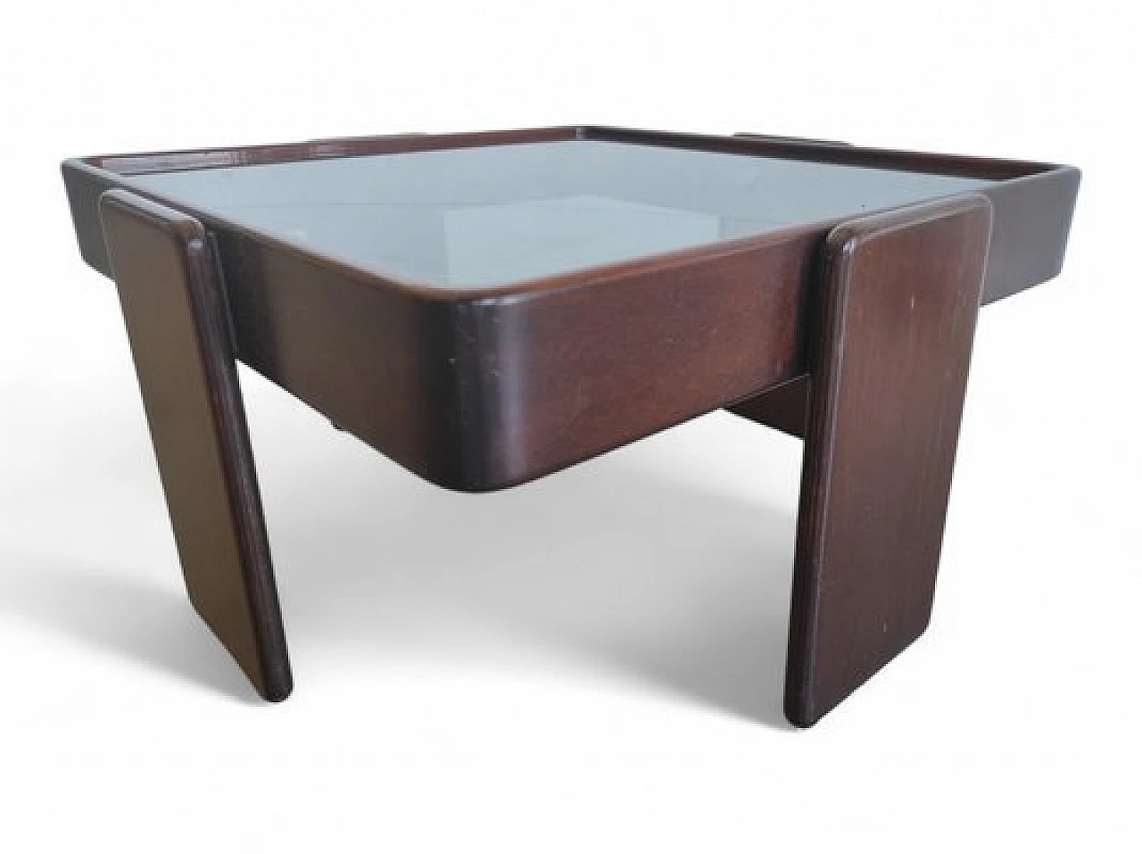Walnut and smoked glass coffee table by G. Frattini for Cassina, 1970s 5