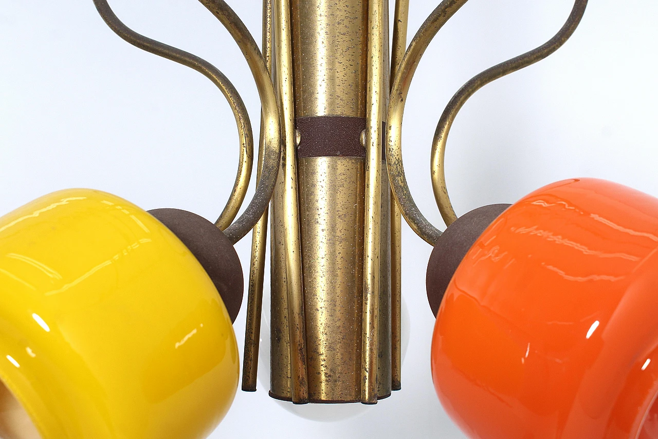 Brass and colored glass chandelier attributed to Stilnovo, 1960s 11