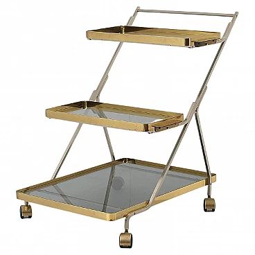 Brass, steel and smoked glass bar trolley, 1970s