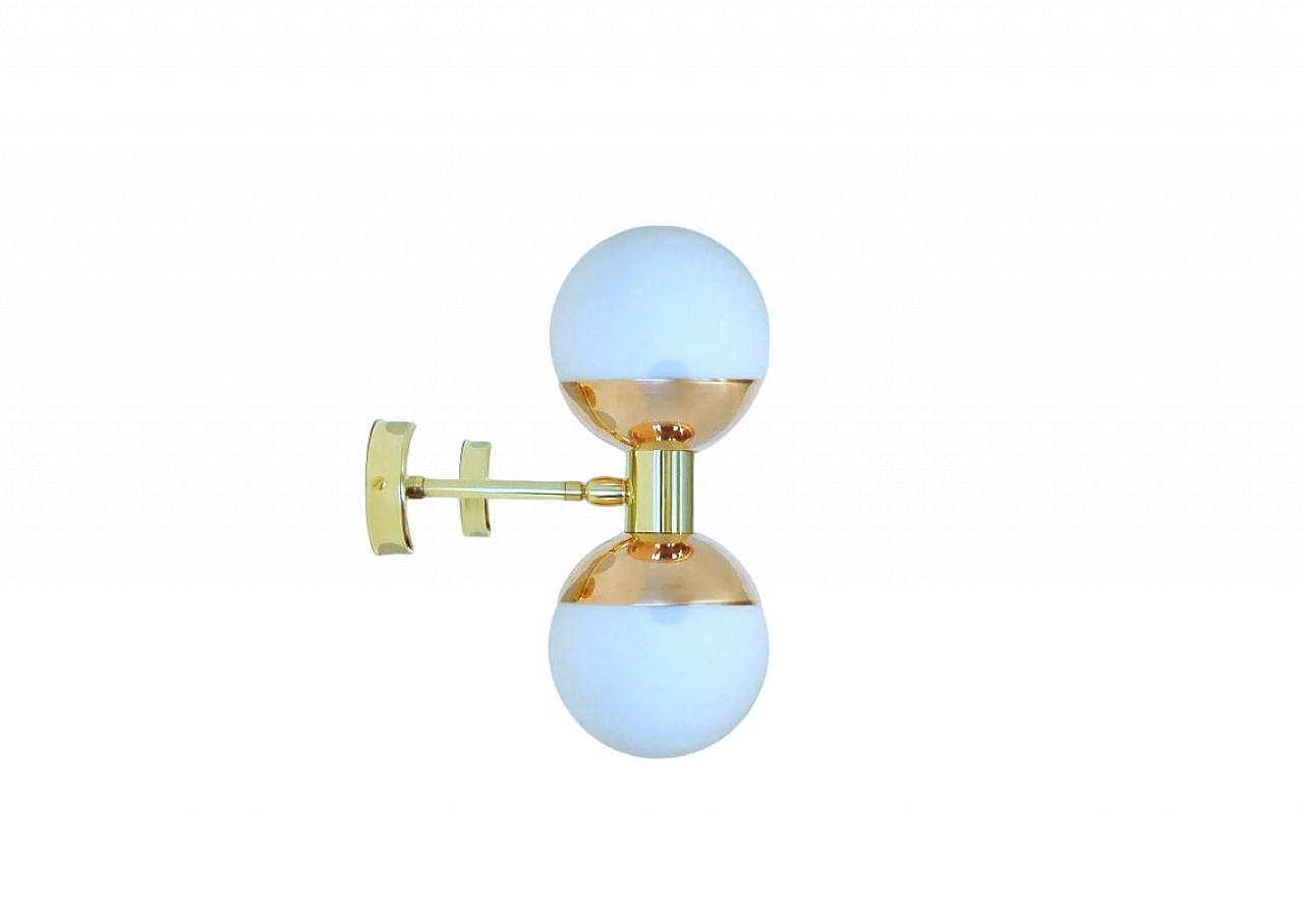 Brass and copper wall light with double opaline glass sphere 2