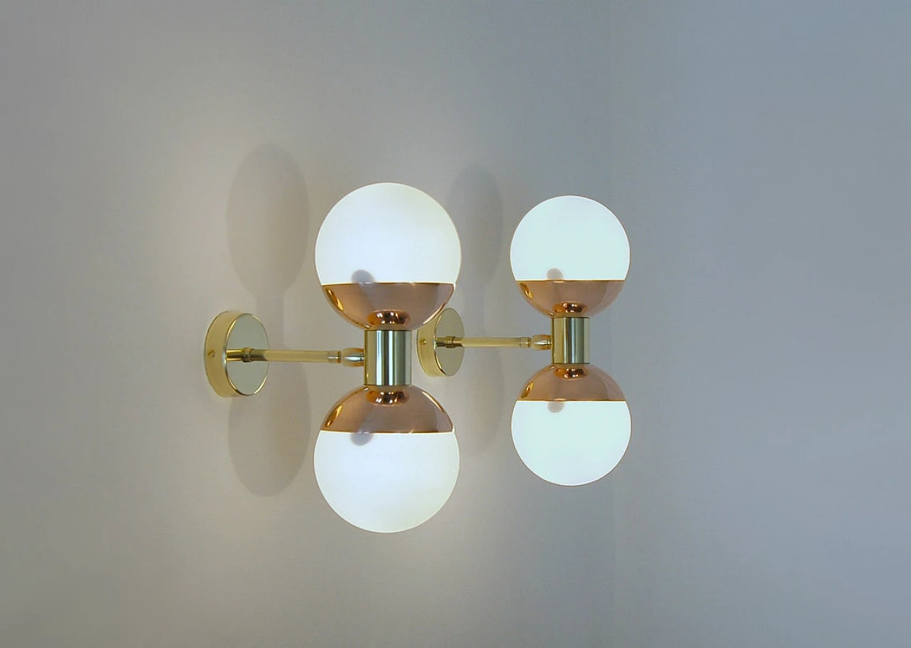 Brass and copper wall light with double opaline glass sphere 5