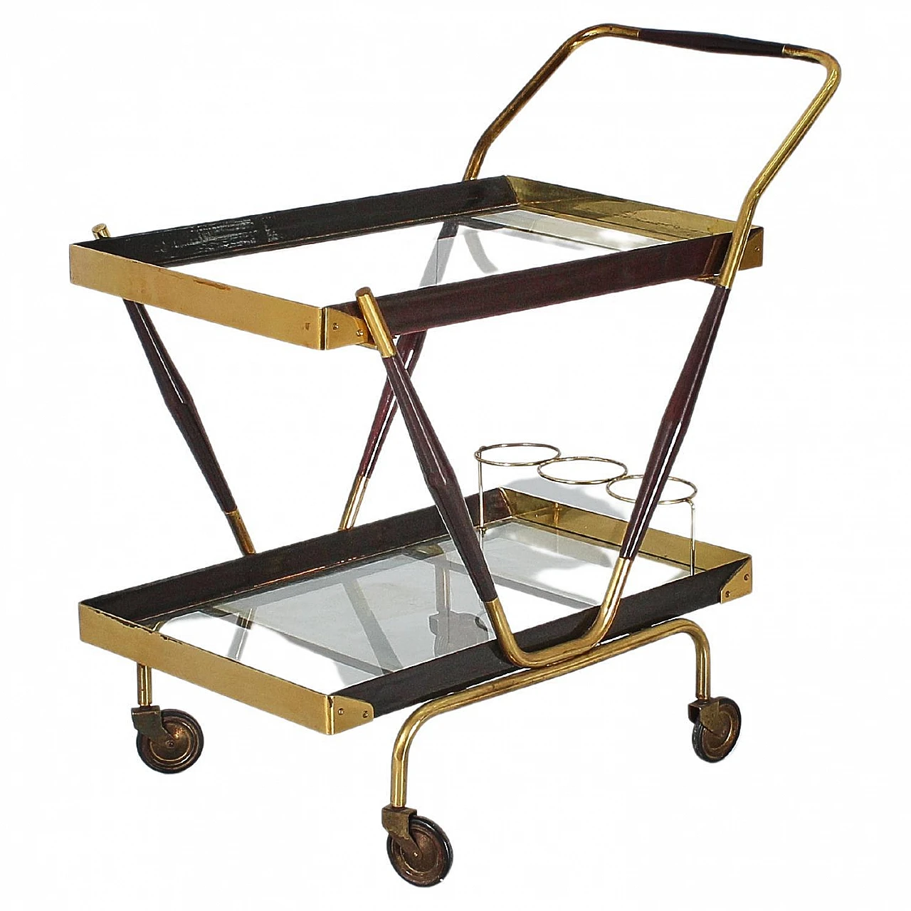 Brass, glass and wood bar trolley attr. to C. Lacca, 1960s 1
