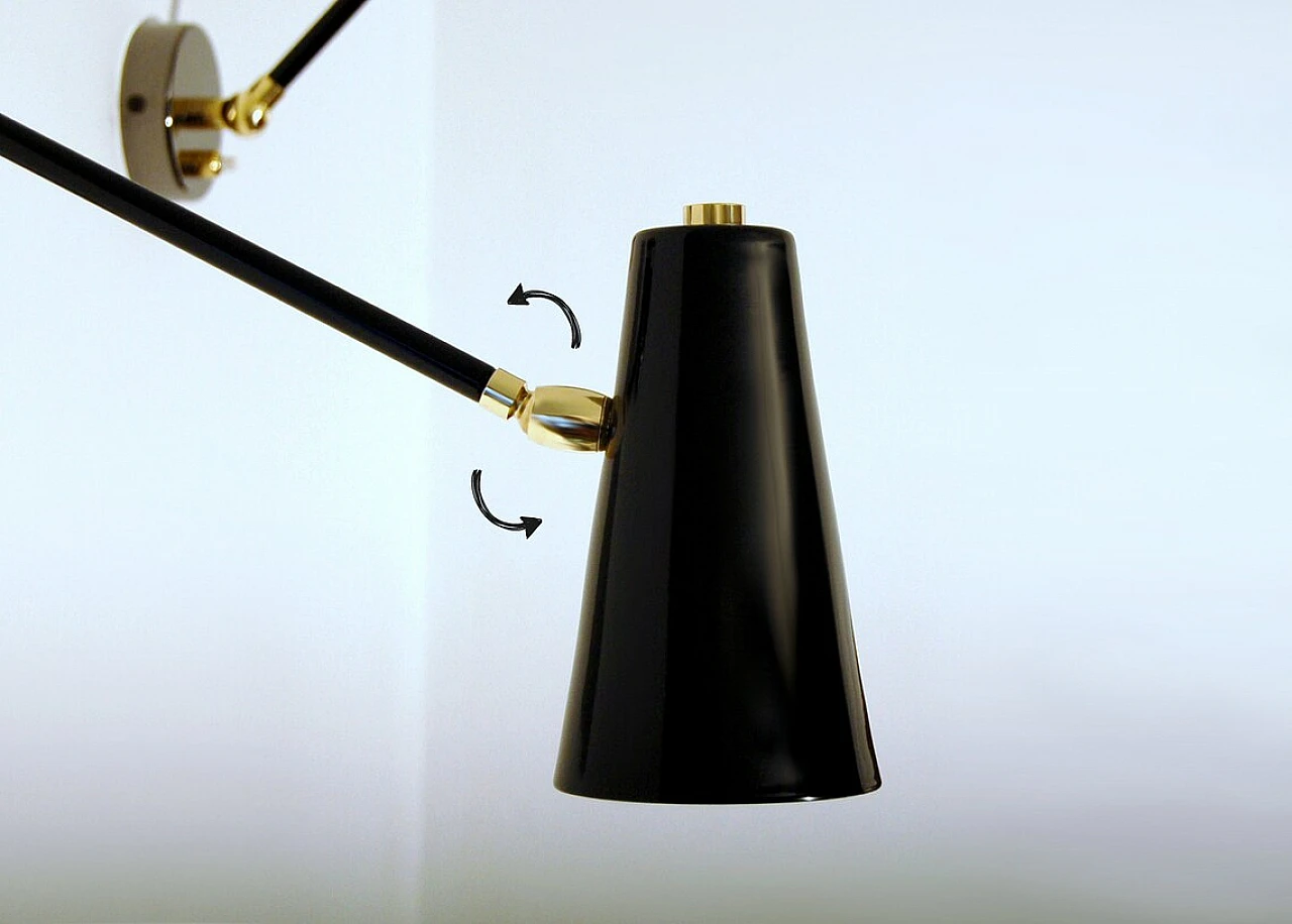 Adjustable brass and black lacquered metal wall light 1