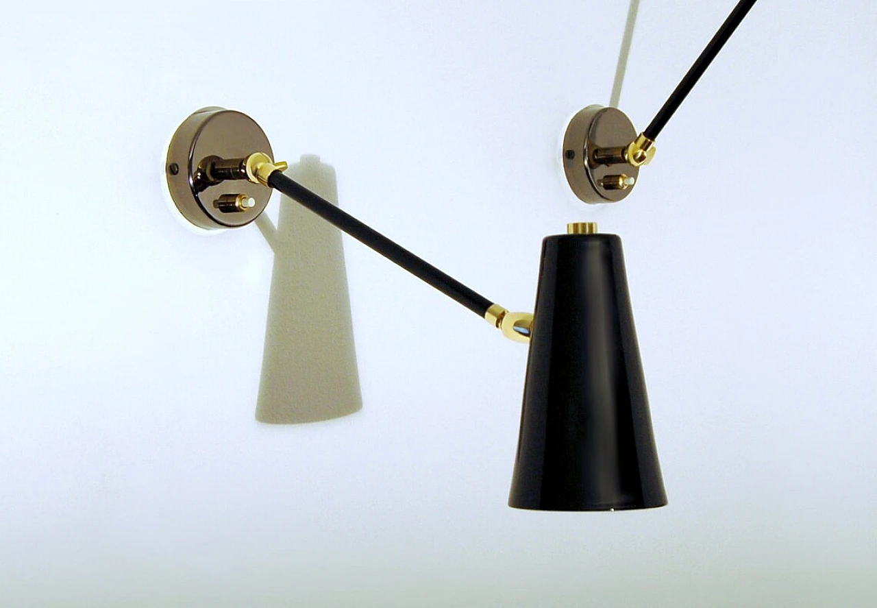 Adjustable brass and black lacquered metal wall light 2