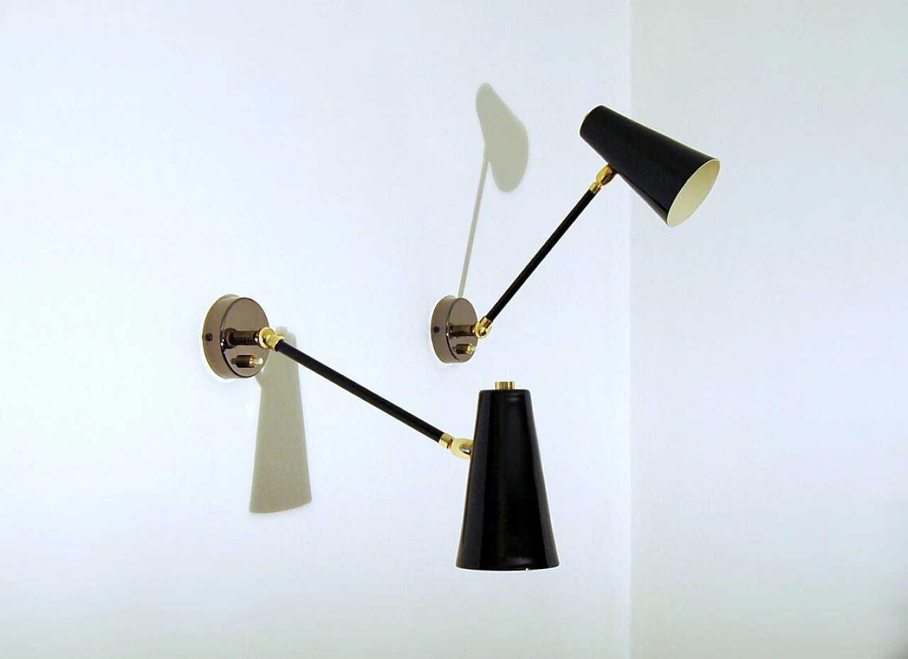 Adjustable brass and black lacquered metal wall light 7