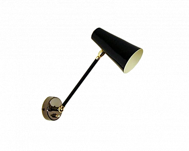Adjustable brass and black lacquered metal wall light