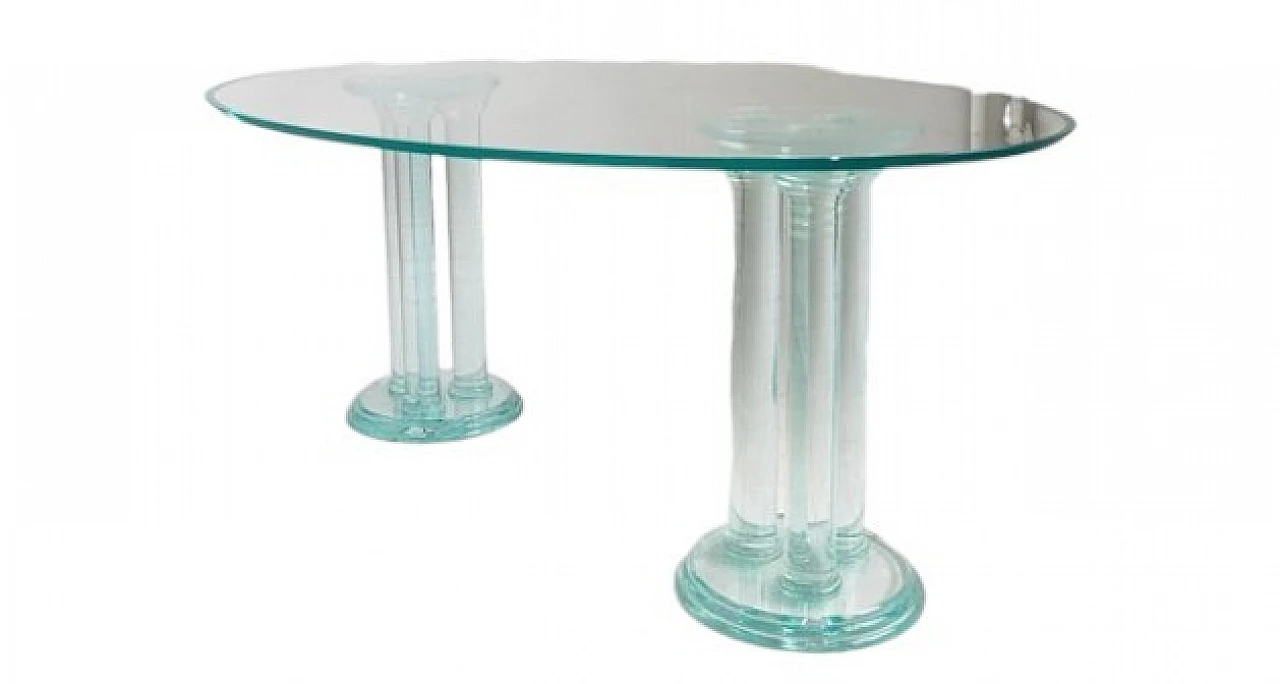 Oval glass dining table with acrylic glass column legs, 1970s 10