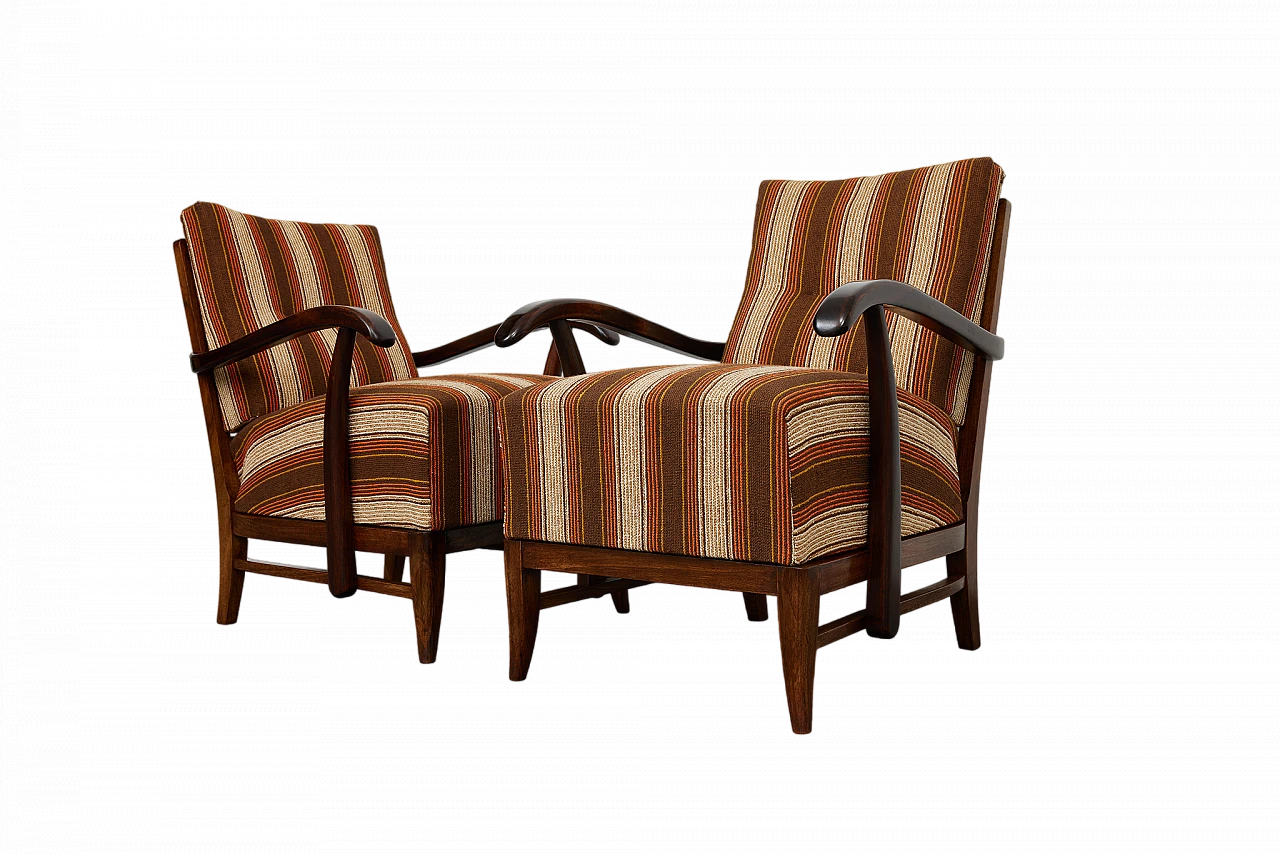 Pair of solid walnut Art Deco armchairs by Gyula Kaesz, 1930s 26