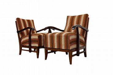 Pair of solid walnut Art Deco armchairs by Gyula Kaesz, 1930s