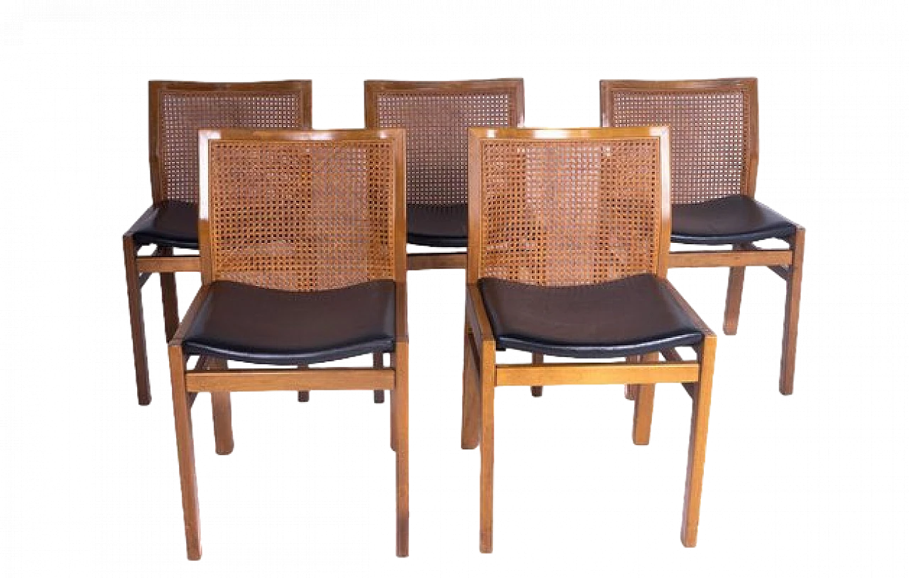 5 Chairs in walnut, leather seat and straw from Molteni&C, 1970s 9