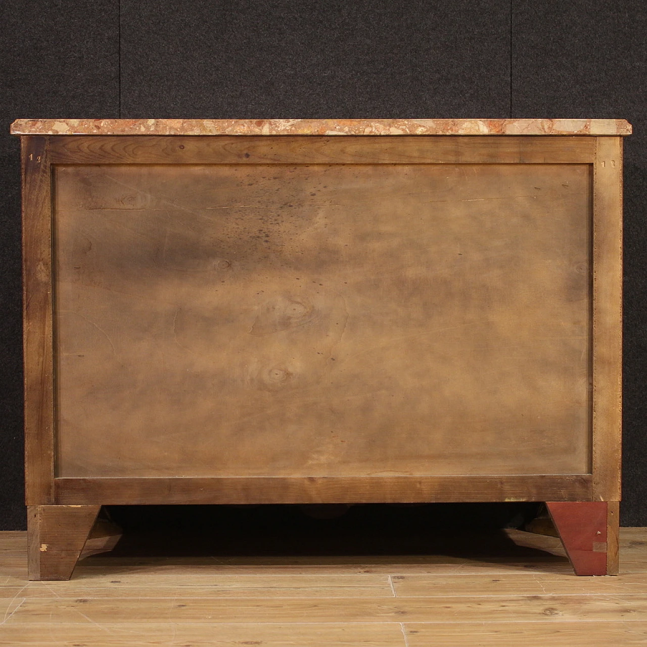 Boulle style inlaid wood, bronze and marble commode, 1960s 7