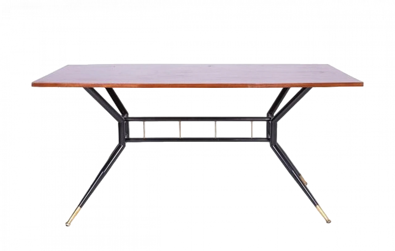 Table with wooden top, wrought iron & brass feet, 1970s 7