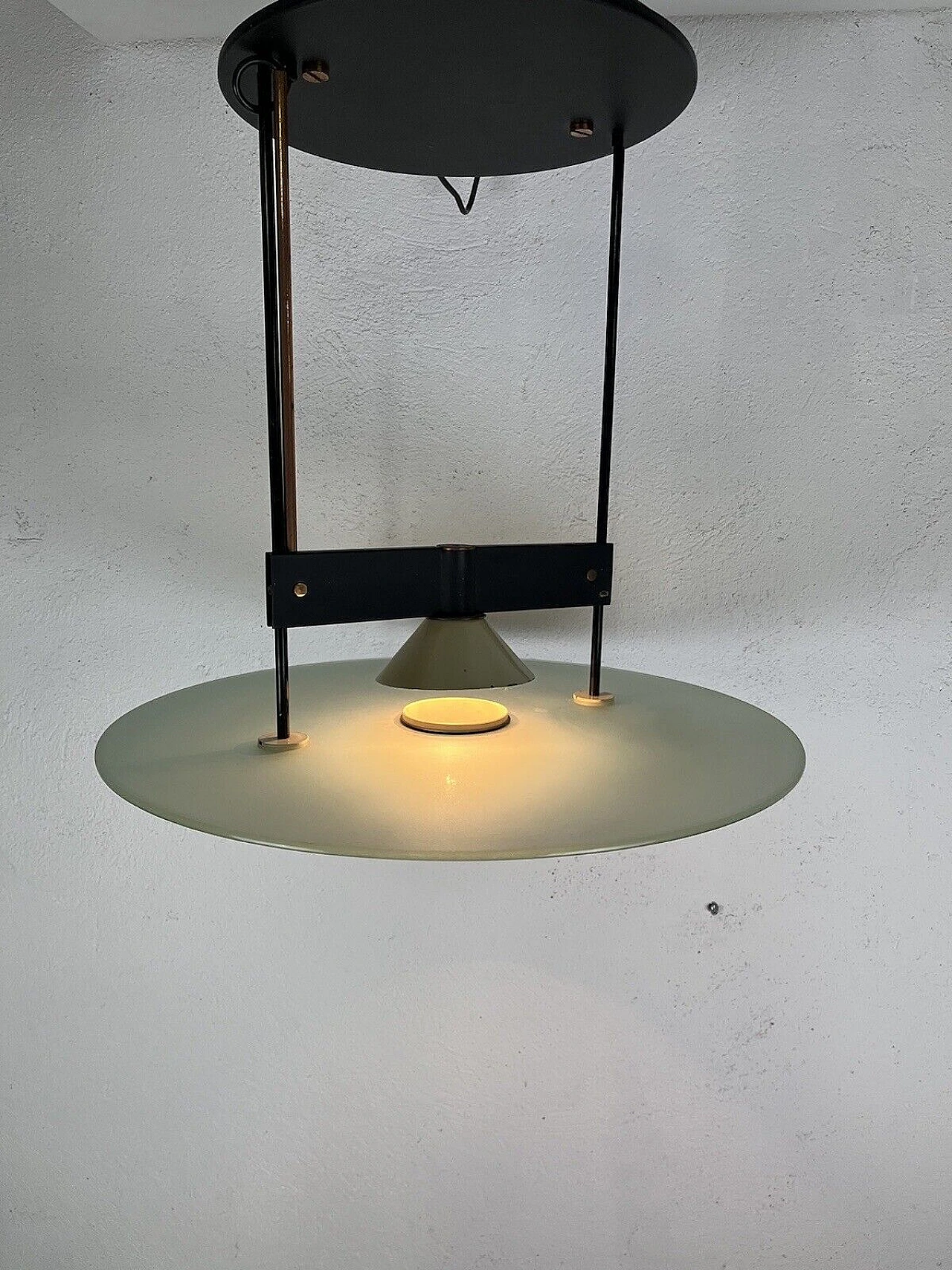 Metal and frosted glass chandelier by Stilnovo, 1960s 3