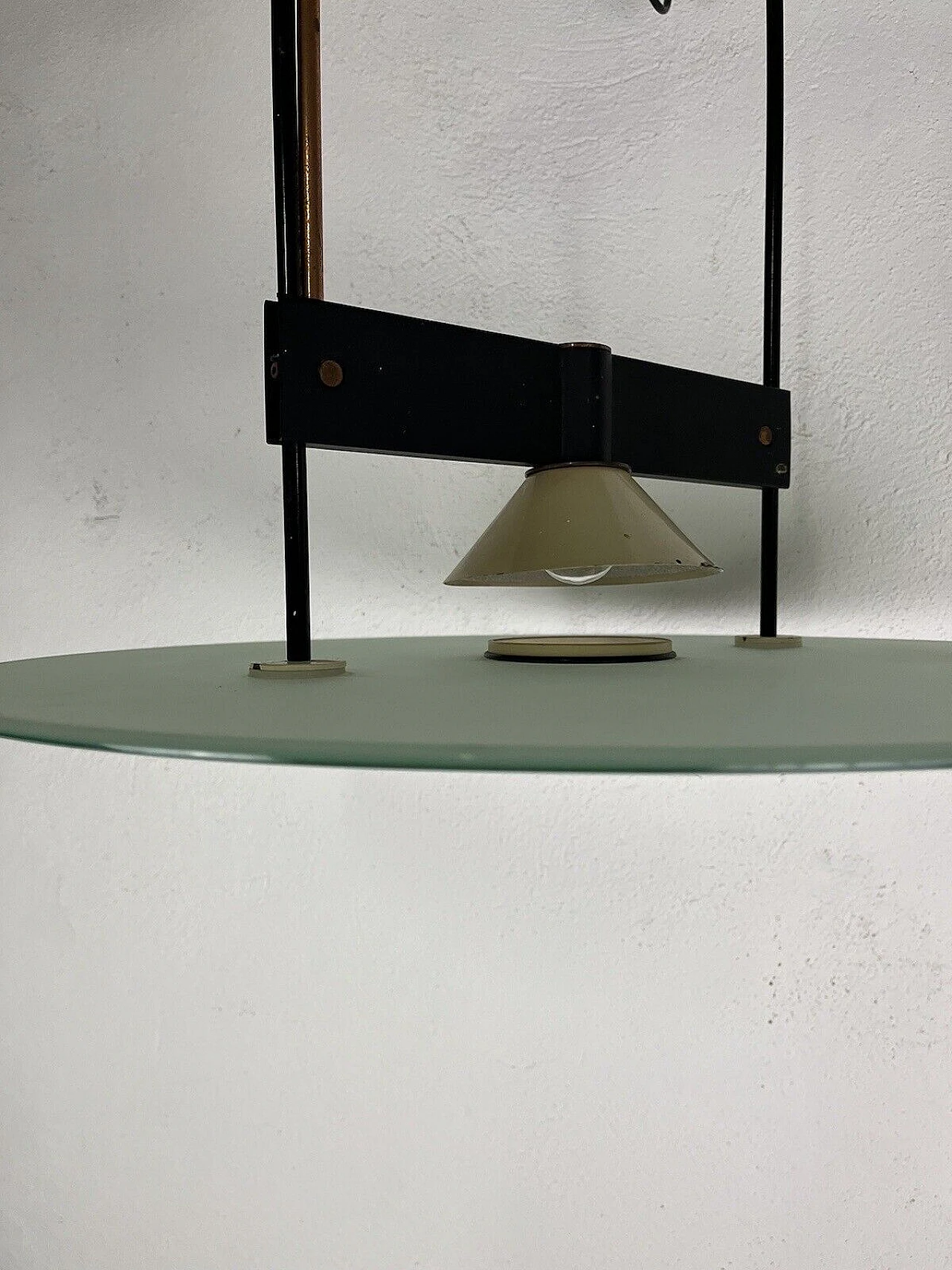 Metal and frosted glass chandelier by Stilnovo, 1960s 11