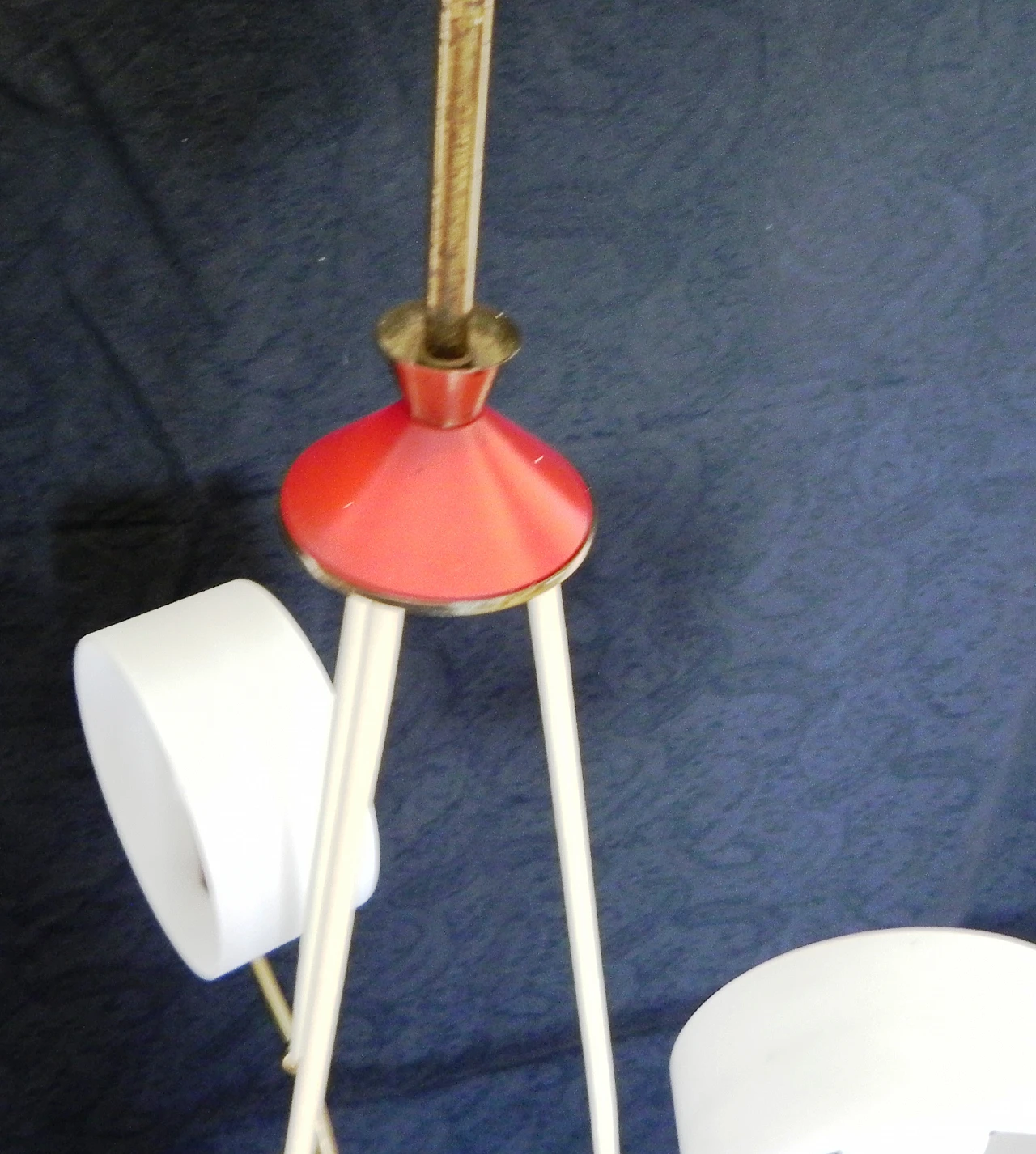 Lampadario Space Age in ottone, plastica rossa e vetro, anni '70 13