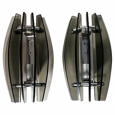 Pair of smoked glass wall lights in the style of Fontana Arte, 1970s