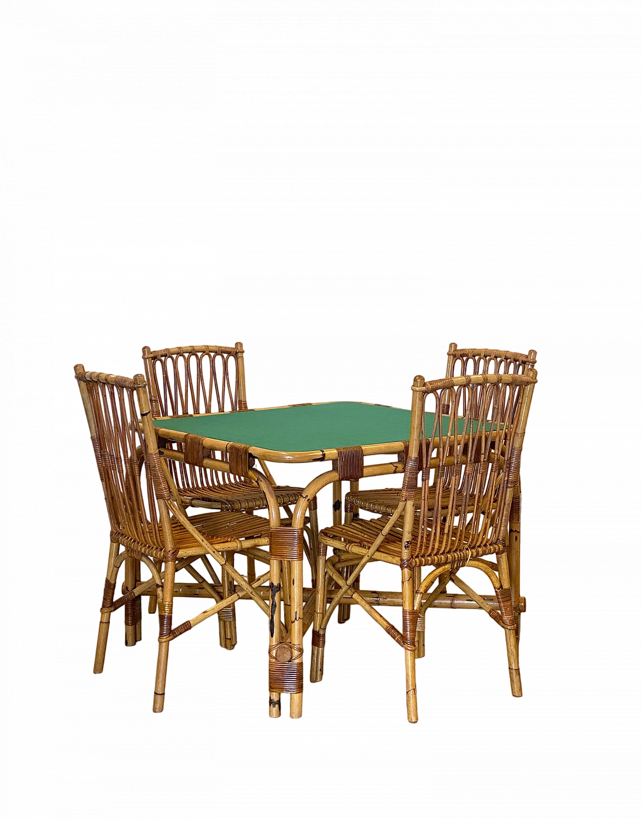 4 Chairs and bamboo card table by G. De Vivo, 1970s 25