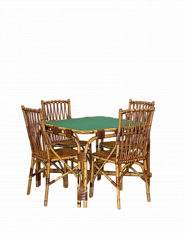 4 Chairs and bamboo card table by G. De Vivo, 1970s