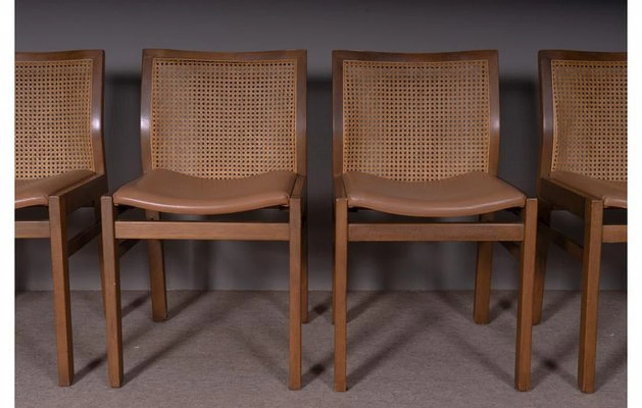 4 Chairs in walnut, leather and Vienna straw by Molteni&C, 1970s 2