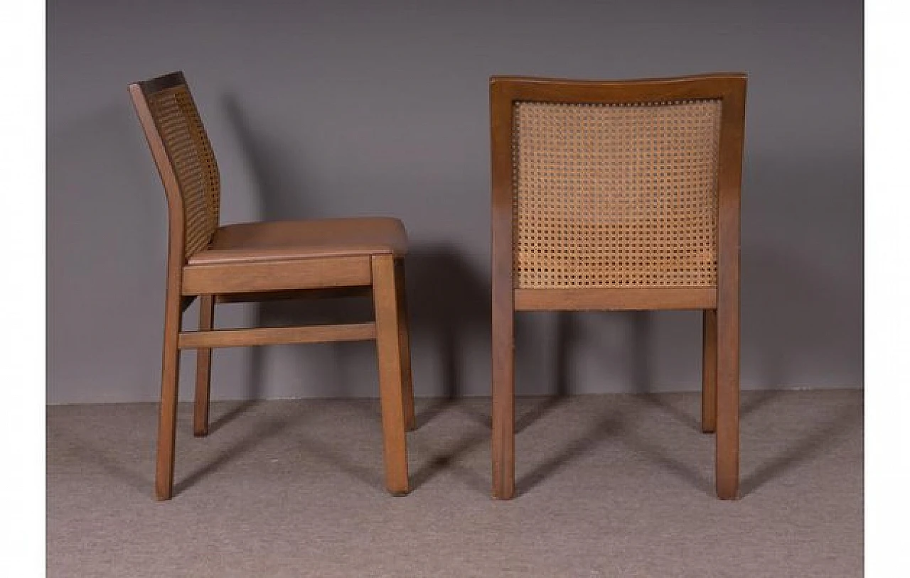 4 Chairs in walnut, leather and Vienna straw by Molteni&C, 1970s 3