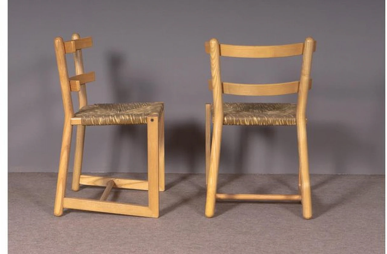 4 Chairs in ash wood with marsh grass straw seat, 1970s 3