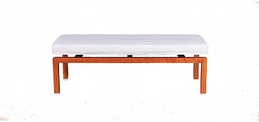 Rectangular cherry wood bench with white fabric seat, 1990s