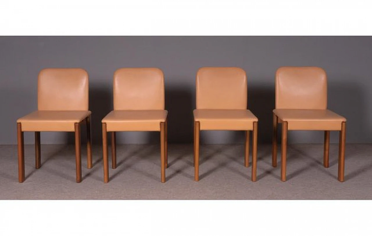 4 Dining chairs in leather & walnut by Molteni&C., 1980s 1