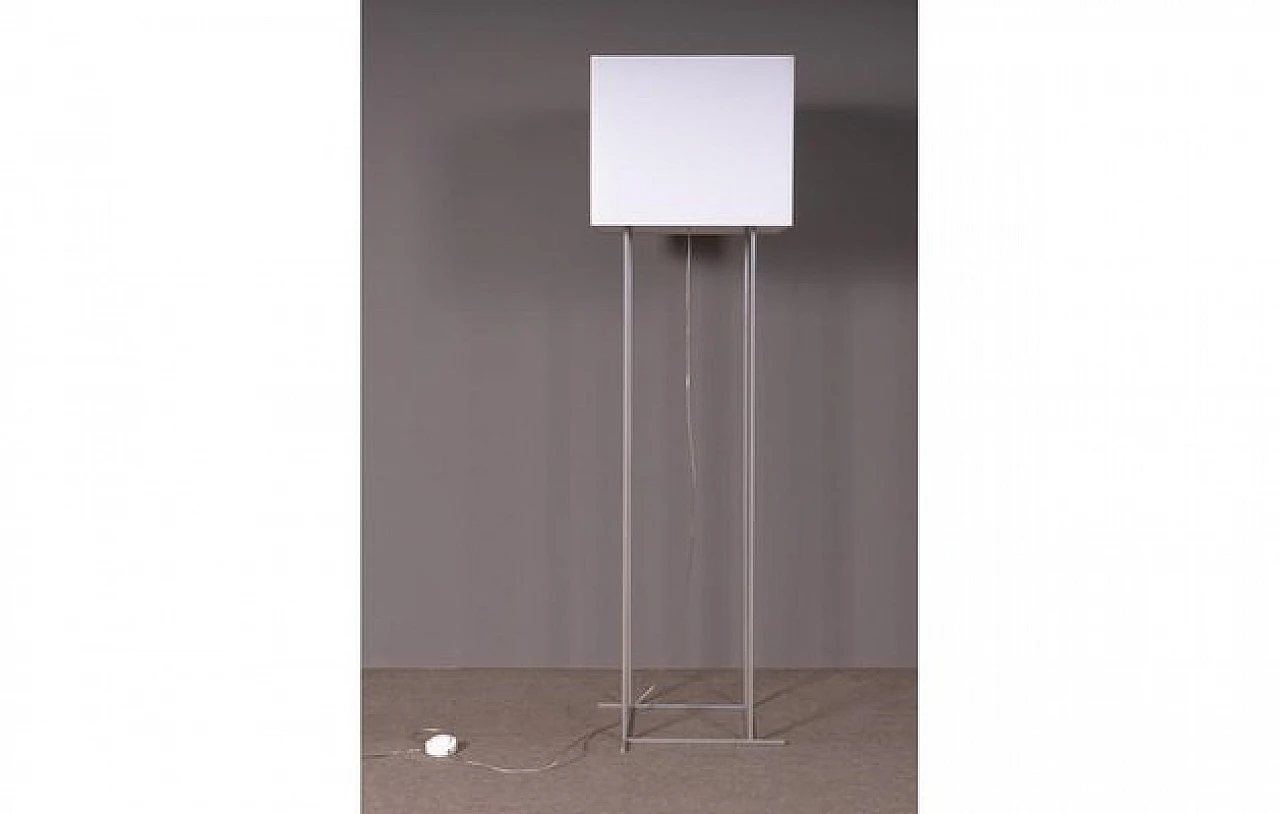 Floor lamp in aluminum & white fabric lampshade, 1980s 1