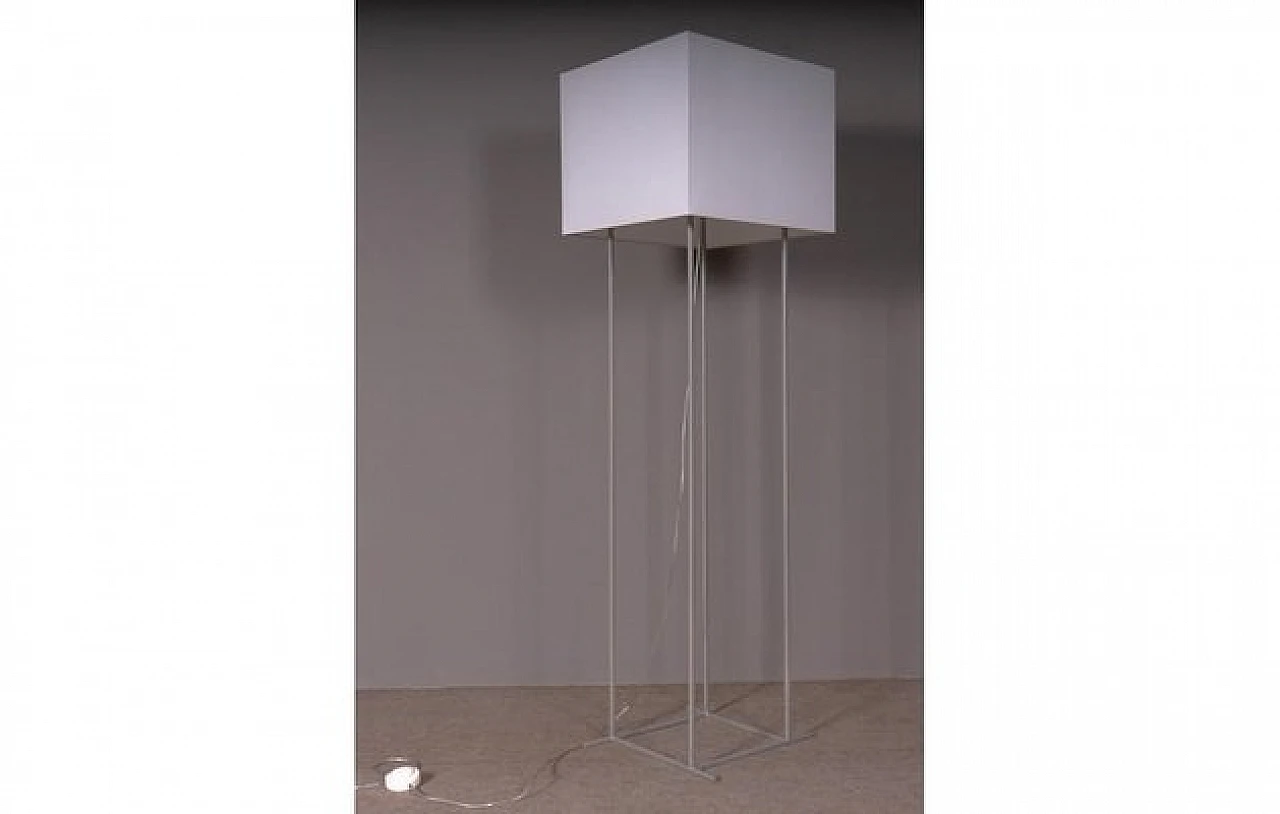 Floor lamp in aluminum & white fabric lampshade, 1980s 3